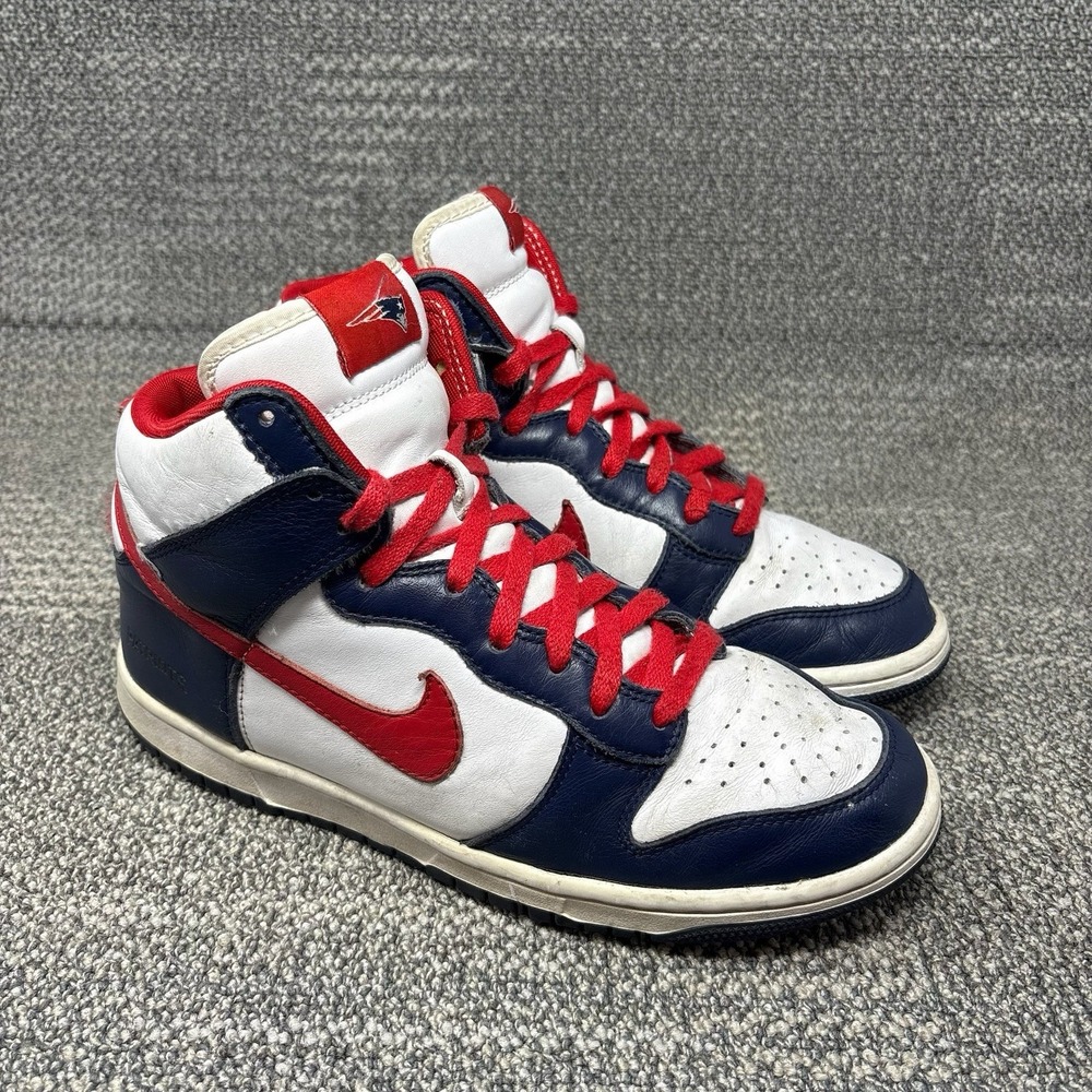 Nike Dunk High iD New England Patriots Red White Blue Leather Shoes Men's ~ 10.5
